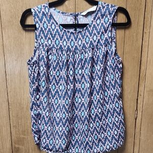 Chic Sleeveless Patterned Blouse - Blue and Pink